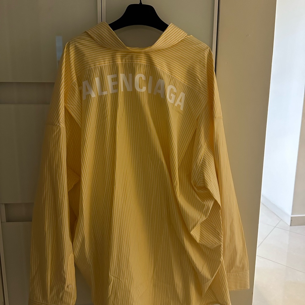 Balenciaga Oversized Striped Cotton Poplin Shirt In Yellow